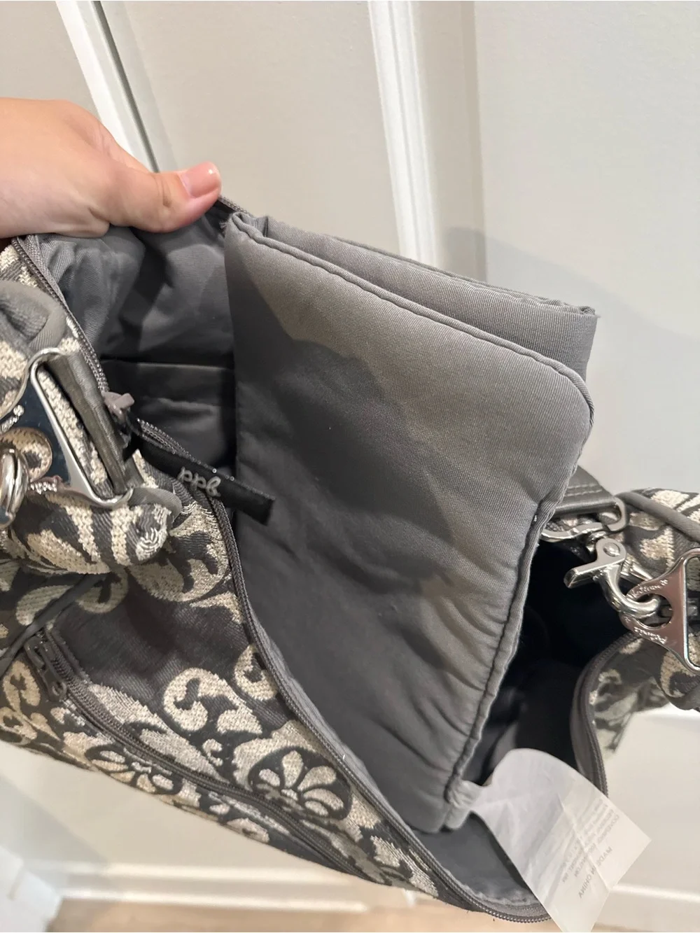 Petunia Pickle Bottom Gray and Cream Diaper Bag